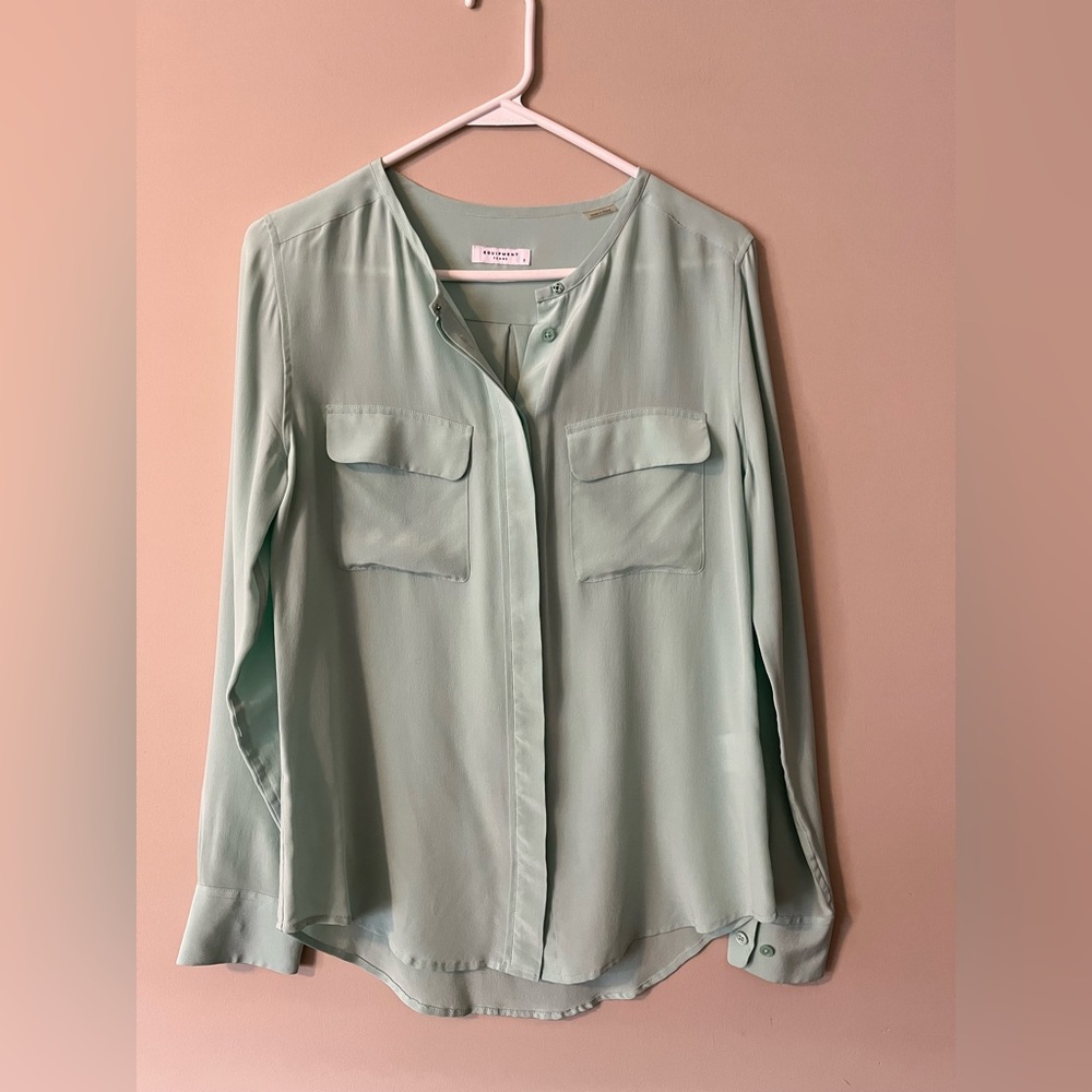 Equipment Femme Double Pockets Silk Long Sleeve Blouse Size Small